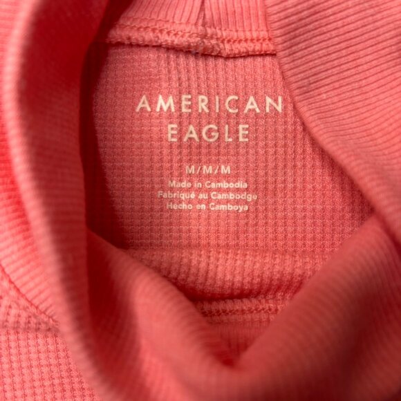 American Eagle AE Hey Baby Mock Turtleneck Long Sleeve Crop Coral, Salmon, Peach - Picture 4 of 6